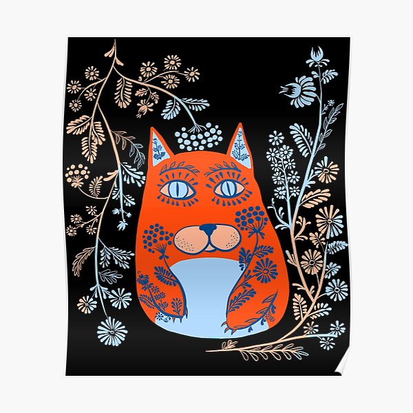 Magic Cat - Cute Floral Vintage Ukrainian Vyshyvanka Style Gift Poster