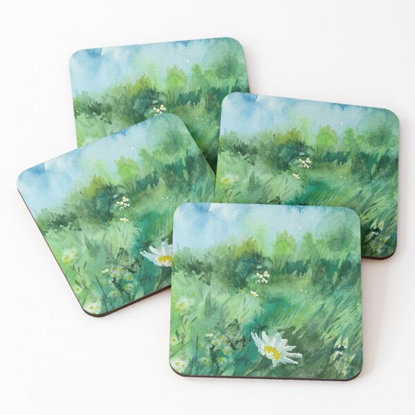 Item preview, chamomile field watercolor illustration designed and sold by DaryaGeft.