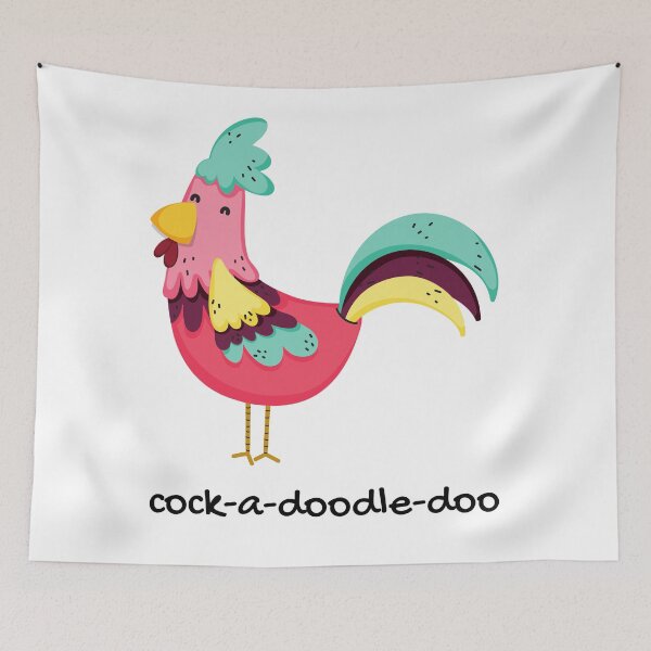 Item preview, Funny, cute, rooster, cock a doodle do, cartoon illustration, handwritten, cursive text. designed and sold by JellyBeenzz.