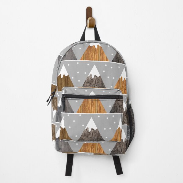 Item preview, Cute wooden texture geometric triangle shape mountain pattern with snow and grey background designed and sold by CiniArt.