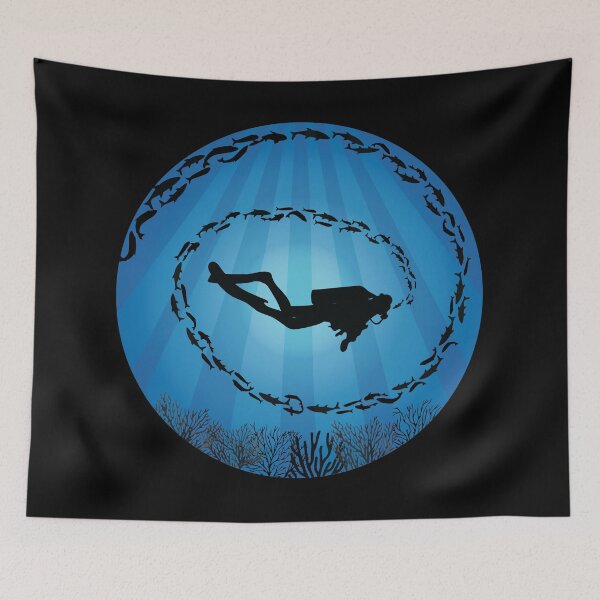 Item preview, Deep Water Diver Fish Shoal designed and sold by TheInkElephant.