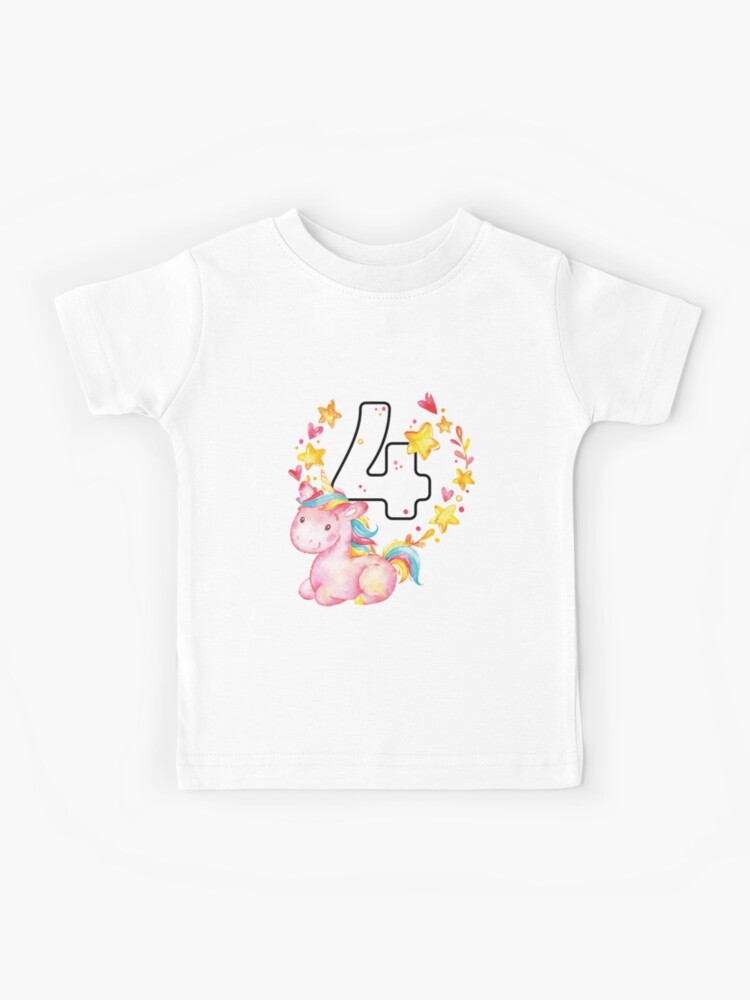 T-shirt enfant avec l'œuvre « Anniversaire 4 ans garçon fille numéro quatre  licorne » de l'artiste catsandmore