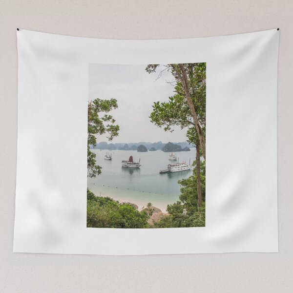 Item preview, A beautiful view of junk boats in Ha Long Bay through trees designed and sold by SnapTPhotograph.