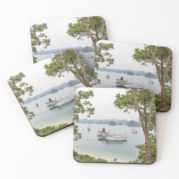 Item preview, A beautiful view of junk boats in Ha Long Bay through trees designed and sold by SnapTPhotograph.