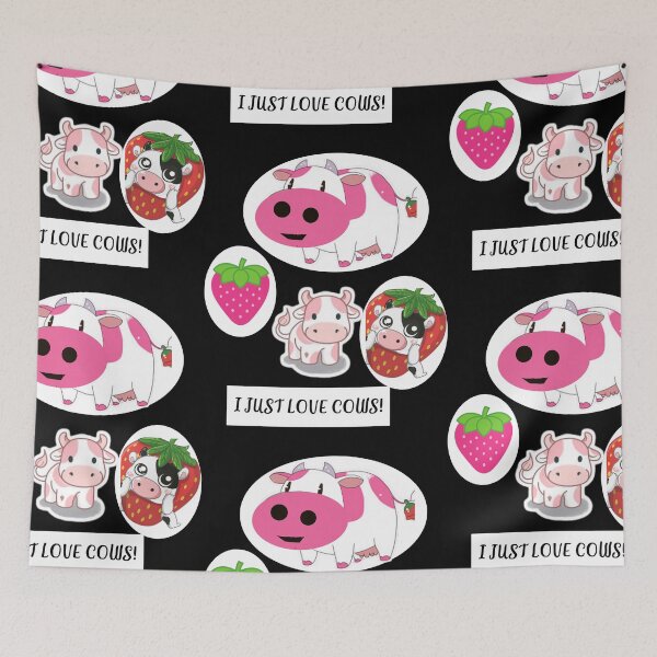 Item preview, strawberry cow sticker set,moo cow designed and sold by amy greaves.