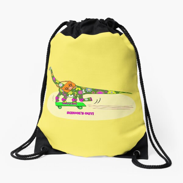 Brachiosaurus Dinosaur on Skateboard - Schools Out Drawstring Bag