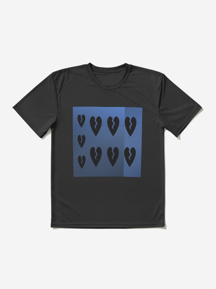Alternate view of 9 black broken hearts with different shades of blue background Active T-Shirt