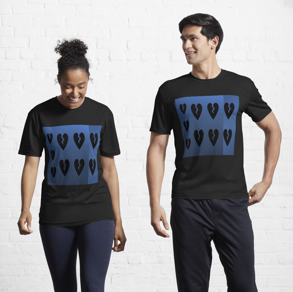 9 black broken hearts with different shades of blue background Active T-Shirt