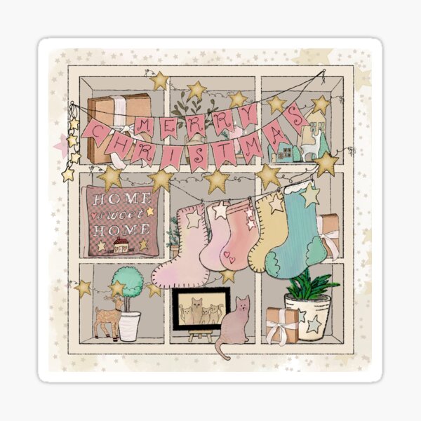 Primitive Christmas Bookshelf Vignette Sticker