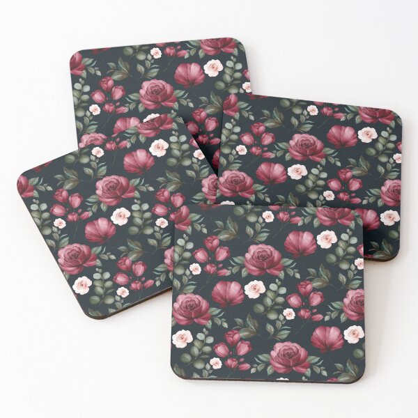Item preview, Watercolour Red Roses and Green Leaves Pattern on Dark Navy Blue Background designed and sold by thelustrous.