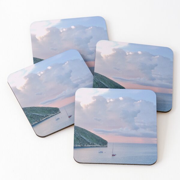 Item preview, Blue sea pink sunset and boats in Moraira designed and sold by YesShop.