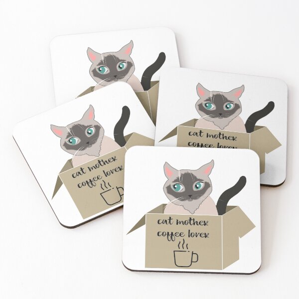Item preview, Cat mother coffee lover. Siamese cat in the box and coffee quote designed and sold by orangerinka.