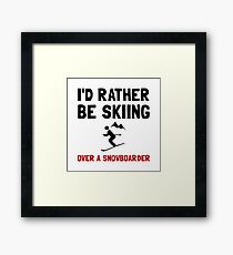 Skiing Over Snowboarder Framed Print