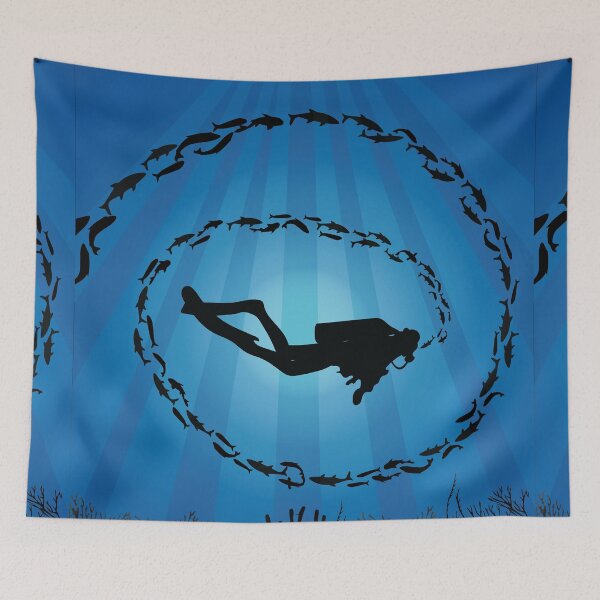 Item preview, Deep Water Diver Fish Shoal Square designed and sold by TheInkElephant.