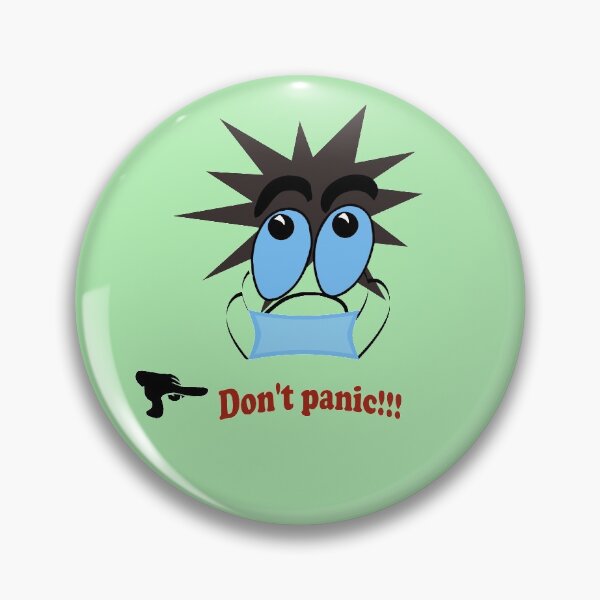Item preview, Character wearing a medical mask with the word "don't panic" designed and sold by Olha Volokhova.