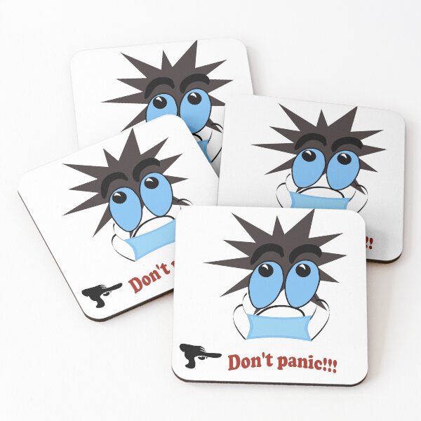 Item preview, Character wearing a medical mask with the word "don't panic" designed and sold by Olha Volokhova.