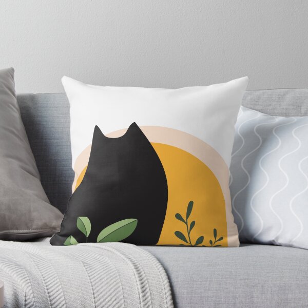 Cat, Sun & Plants – Throw Pillow