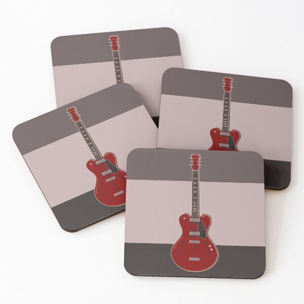Item preview, Red semi-electric guitar against a block striped brown background | Vector digital art designed and sold by L Sq.