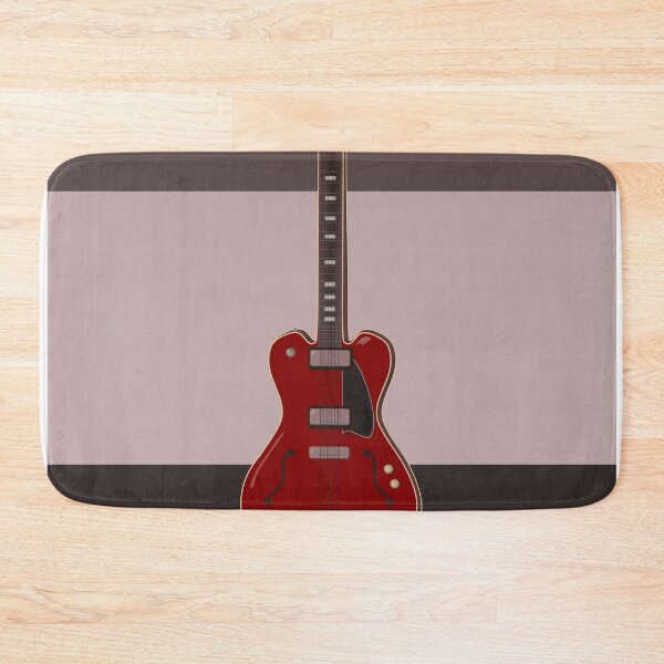 Item preview, Red semi-electric guitar against a block striped brown background | Vector digital art designed and sold by L Sq.