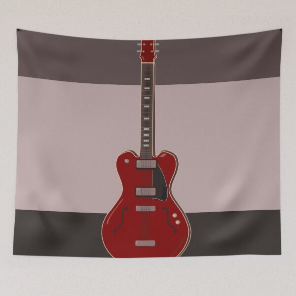 Item preview, Red semi-electric guitar against a block striped brown background | Vector digital art designed and sold by L Sq.