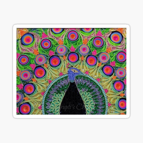 Paper Quilling Peacock Sticker