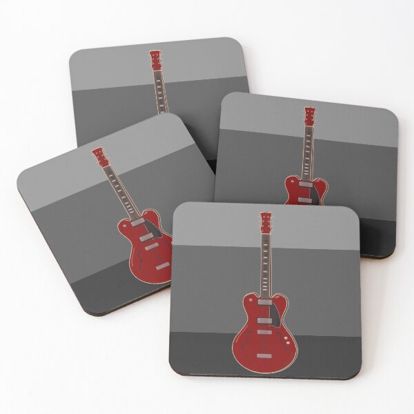 Item preview, Red semi-electric guitar against a block striped gray background | Vector digital art designed and sold by L Sq.
