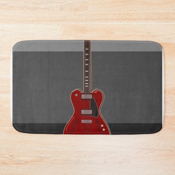 Item preview, Red semi-electric guitar against a block striped gray background | Vector digital art designed and sold by L Sq.