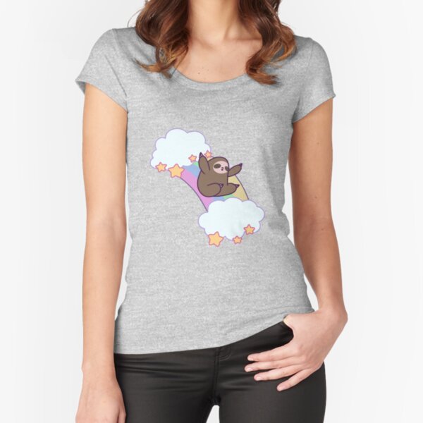 Rainbow Cloud Sloth Fitted Scoop T-Shirt