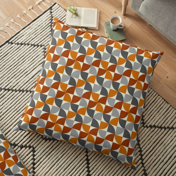 Grey and Orange Mid Century Modern Floor Pillow