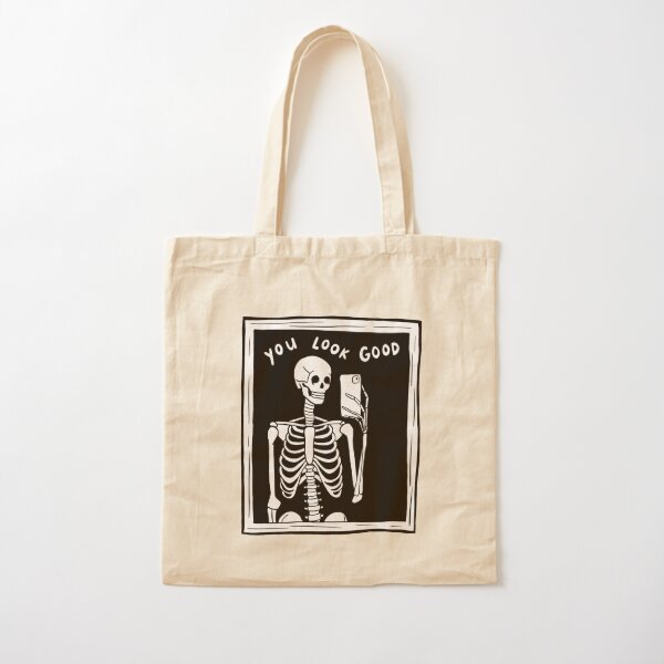 you look good skeleton mirror selfie black and white Cotton Tote Bag