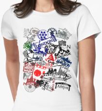 Travel Destination Passport Stamps Women's Fitted T-Shirt