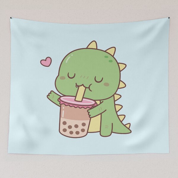 Item preview, Cute Little Dino Loves Boba Milk Tea designed and sold by rustydoodle.