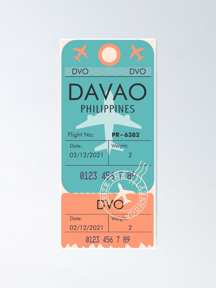 "DAVAO PHILIPPINES RETRO PLANE TICKET FILIPINO AMERICAN" Poster by aydapadi Redbubble