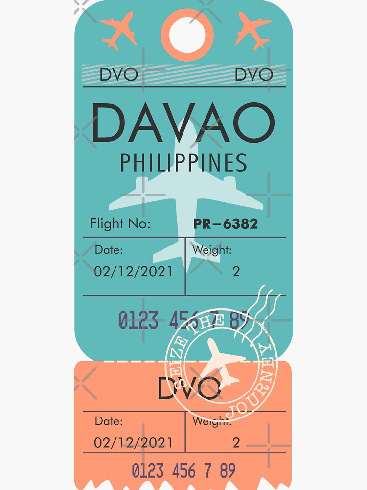 "DAVAO PHILIPPINES RETRO PLANE TICKET FILIPINO AMERICAN" Sticker for