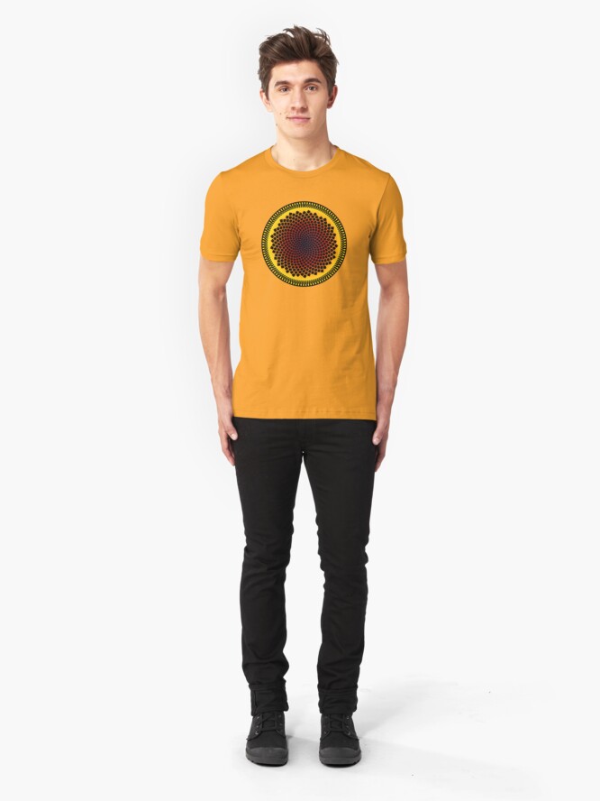 Alternate view of Sunflower Fibonacci Fractal Spiral Slim Fit T-Shirt