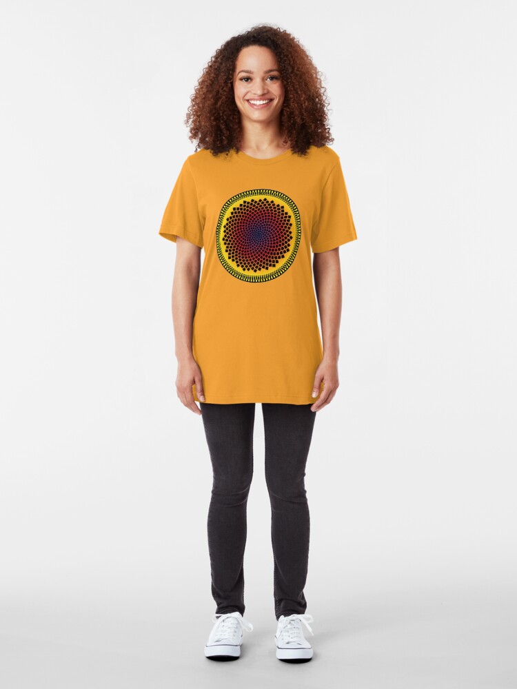 Alternate view of Sunflower Fibonacci Fractal Spiral Slim Fit T-Shirt