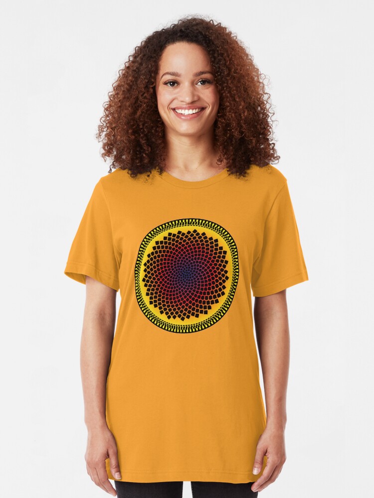 Alternate view of Sunflower Fibonacci Fractal Spiral Slim Fit T-Shirt