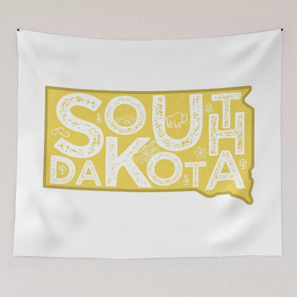Aperçu de l'œuvre South Dakota Map Typography Gold créée et vendue par HelloGentry.