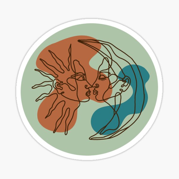 Sage Green, Terracotta, and Blue Abstract Sun and Moon Line Drawing Sticker Sticker