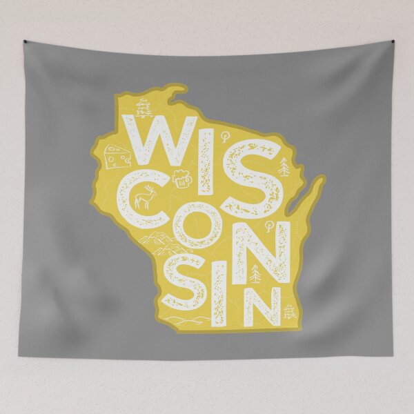 Aperçu de l'œuvre Wisconsin Map Typography Gold créée et vendue par HelloGentry.