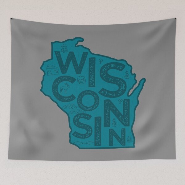 Aperçu de l'œuvre Wisconsin Map Typography Navy créée et vendue par HelloGentry.