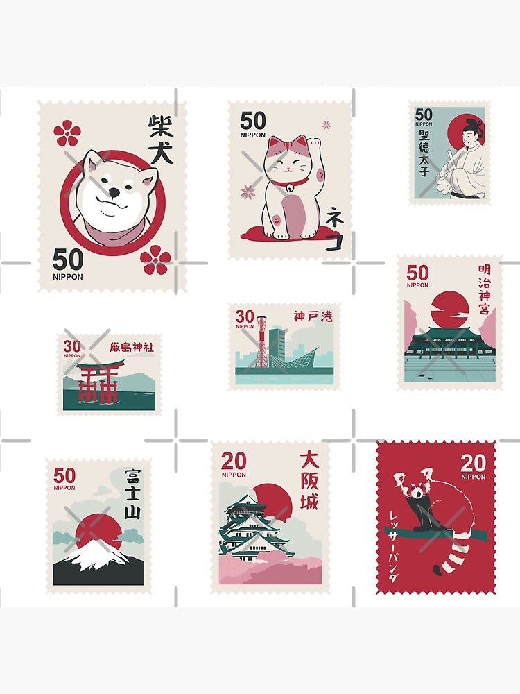 Beautiful Japanese Stamps Sticker Pack - White Version Poster for Sale by  yumiso