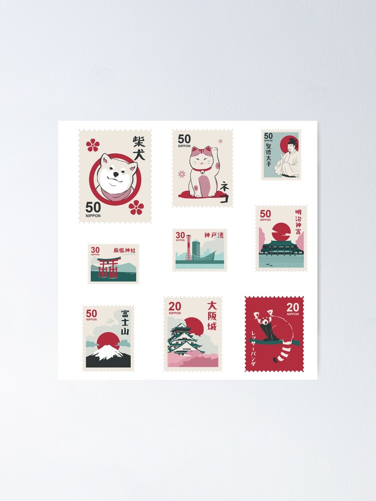 Beautiful Japanese Stamps Sticker Pack - White Version Poster for Sale by  yumiso