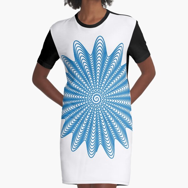 Trippy Decorative Wave Spiral Pattern Graphic T-Shirt Dress