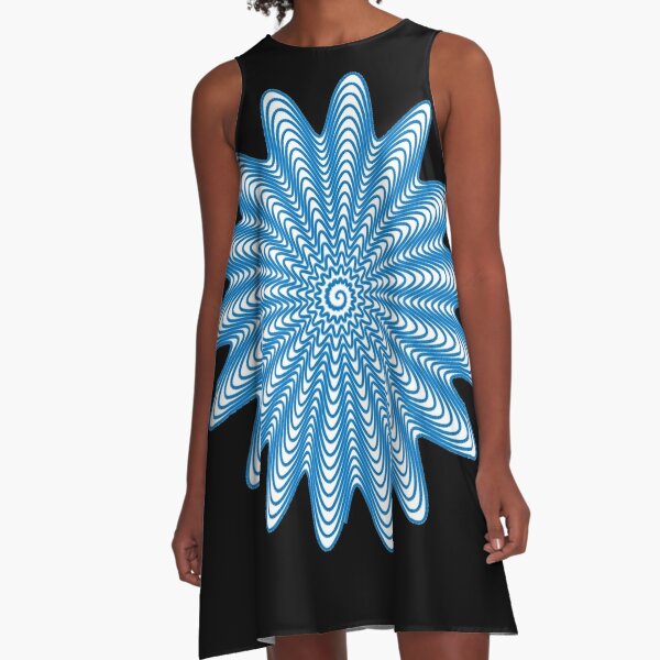 Trippy Decorative Wave Spiral Pattern A-Line Dress
