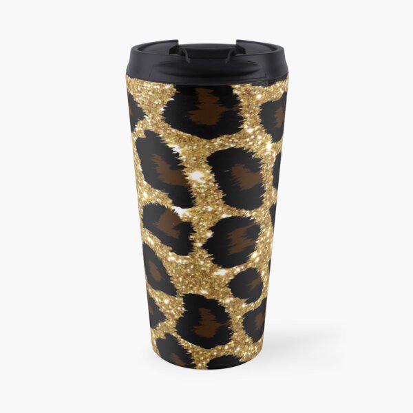 Gold Glitter Cheetah Print Travel Mug
