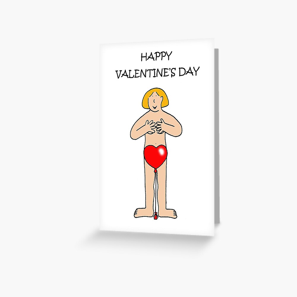 Cartoon Lady Wearing No Clothes Except a Valentine Balloon Sticker for Sale  by KateTaylor