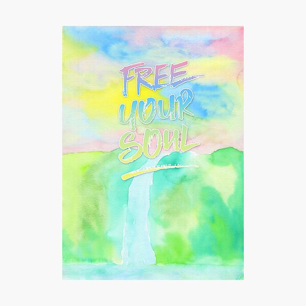 Free Your Soul Watercolor Colorful Spring Waterfall Painting Photographic Print