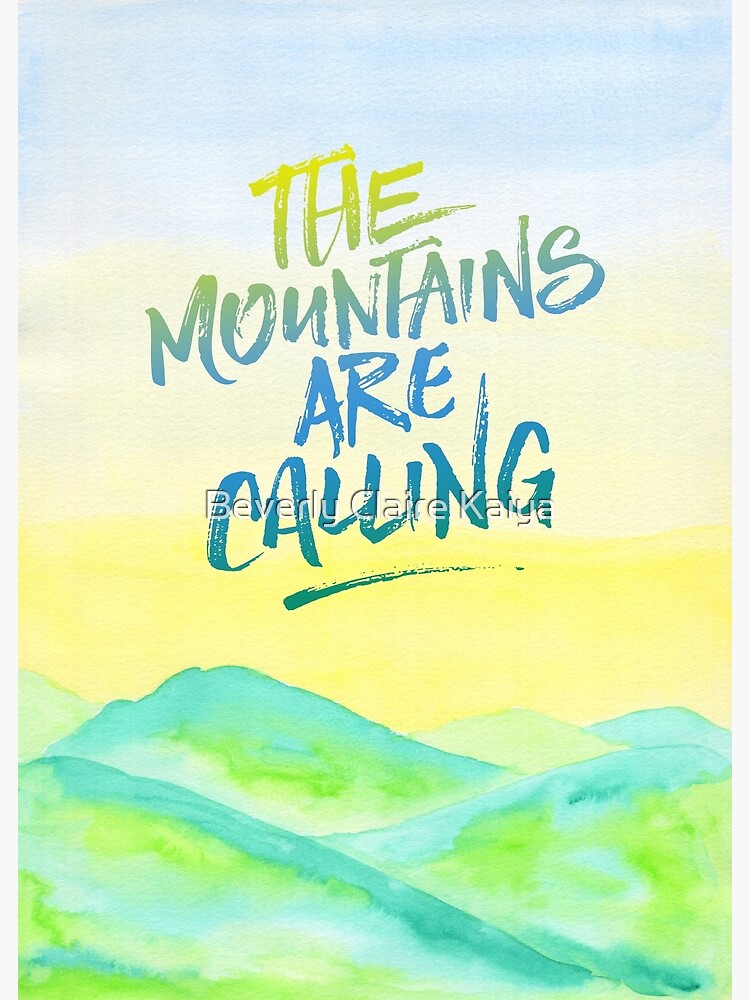 The Mountains Are Calling Yellow Blue Sky Watercolor Painting by beverlyclaire