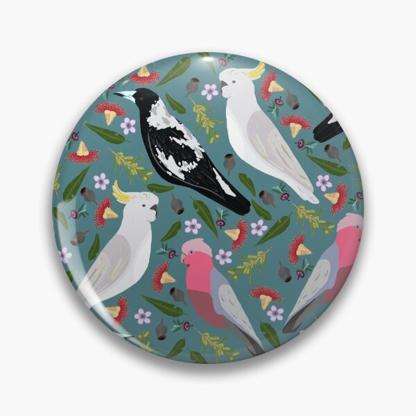 Artikelvorschau, Türkis Gallah Australische Elster Geraldton Schwefelkakadu Wattle Red Gum Flowers entworfen und verkauft von Lozzie Eliza Designs.